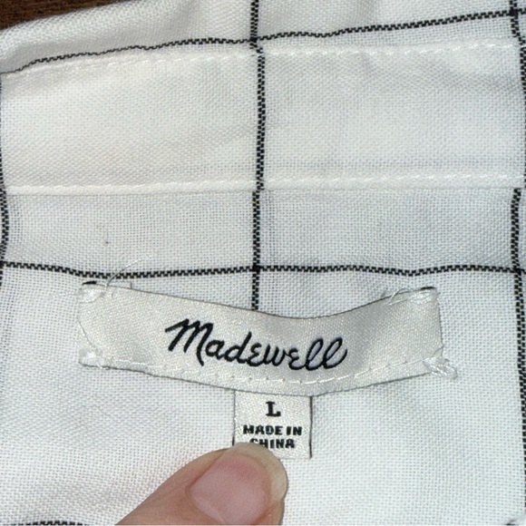 Madewell White Windowpane Grid Cotton Button Front Blouse Large - Picture 5 of 8